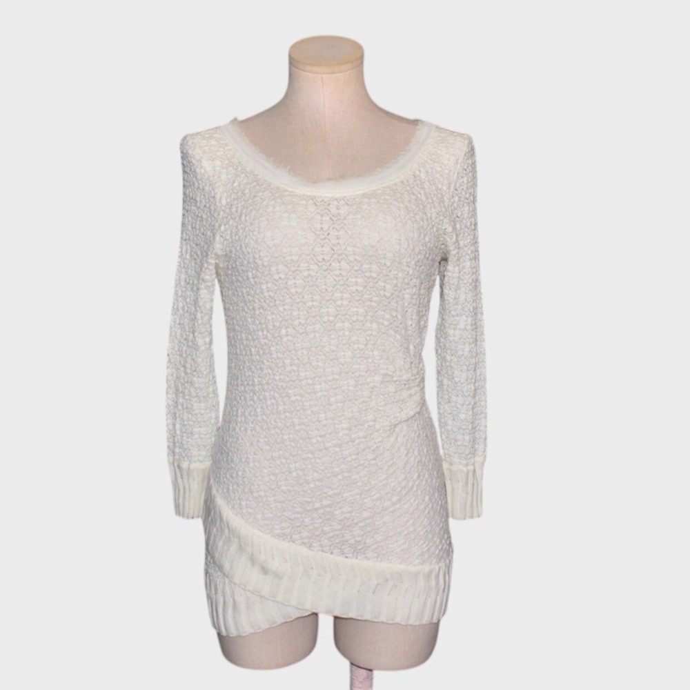 Deletta for Anthropologie Lace Knit Top With‎ Side Ruching